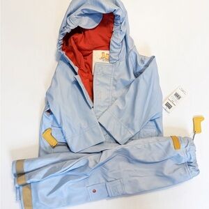 NWT Kushies Baby Light Blue Hooded Rain Suit 24M